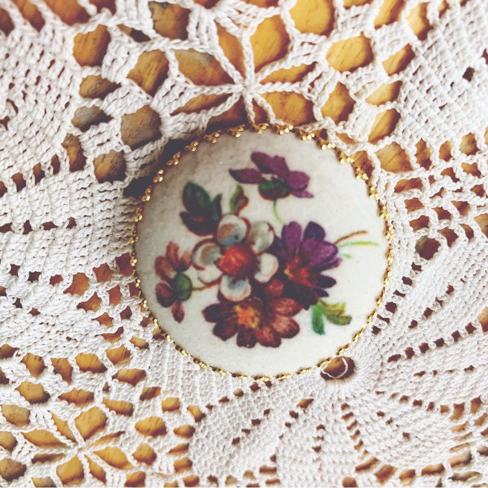 Sweet vintage hand painted floral brooch made in West Germany